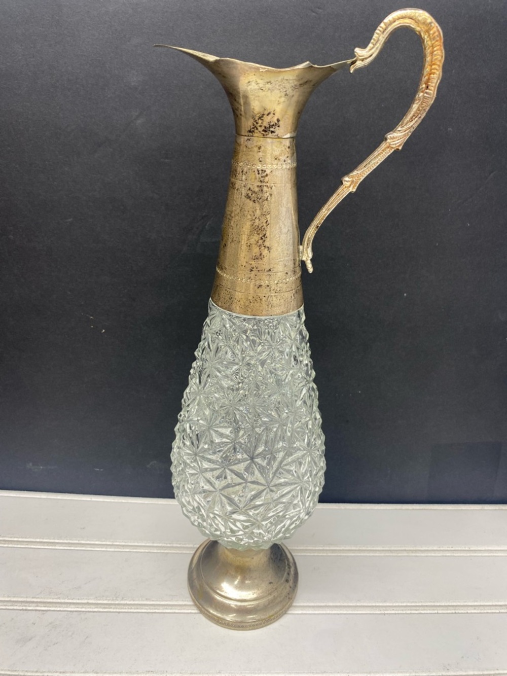 F.lli Beccaro-Acqui Crystal Silver Plate Claret Pitcher Decanter Made in Italy